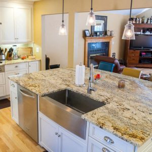 Yellow River Granite Kitchen Countertops with a Large Island